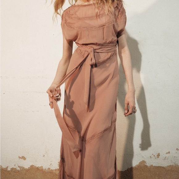 Zara Elegant Tan Maxi Dress - Picture 1 of 8